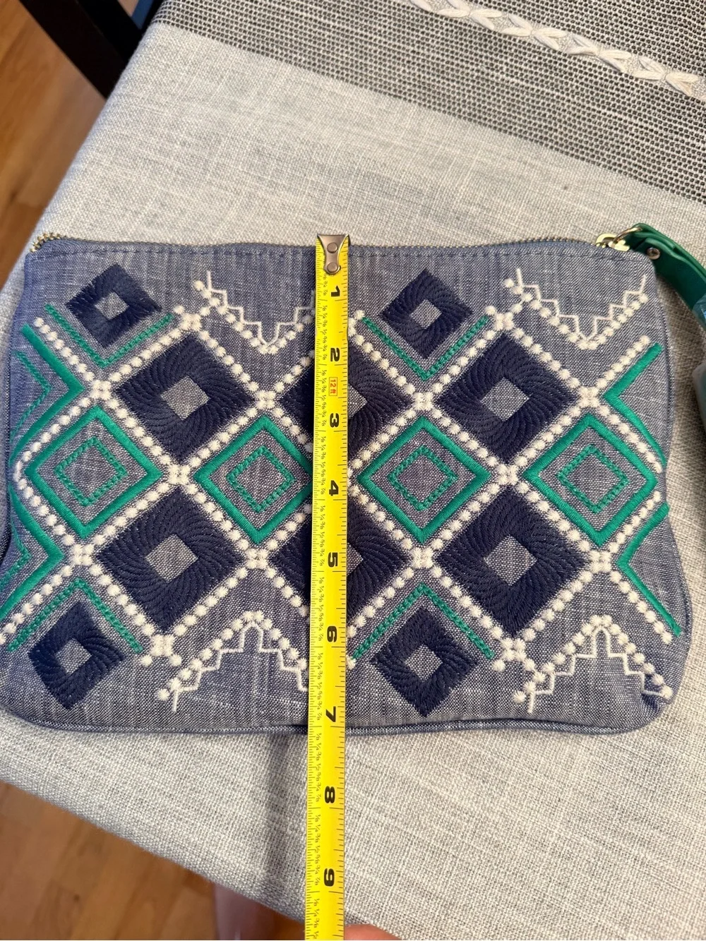 Merona Embroidered Diamond Pattern Wristlet Clutch in Navy & Teal